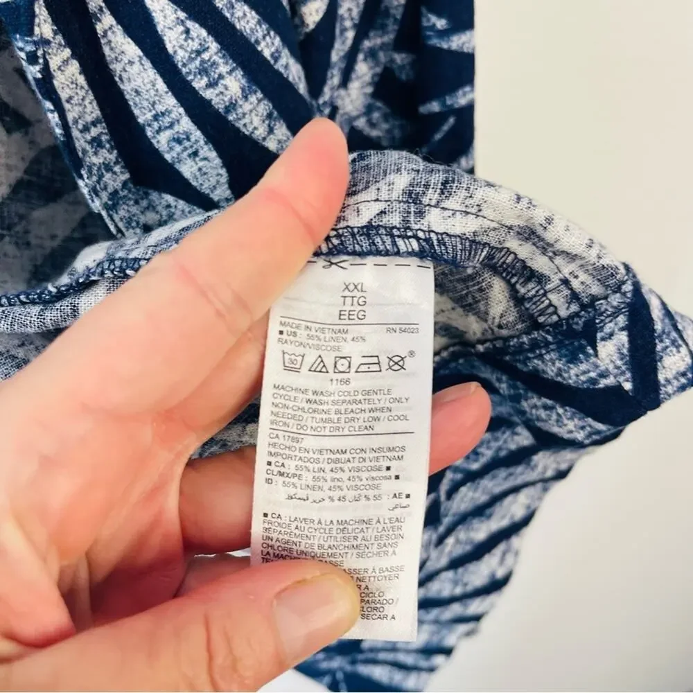 Old Navy blue white palm tropical linen lightweight open jacket XXL